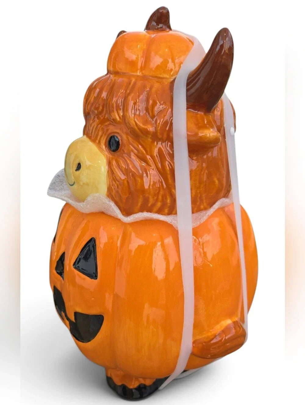 West Highland Cow Jack-o'-lantern Pumpkin Halloween Cookie Jar